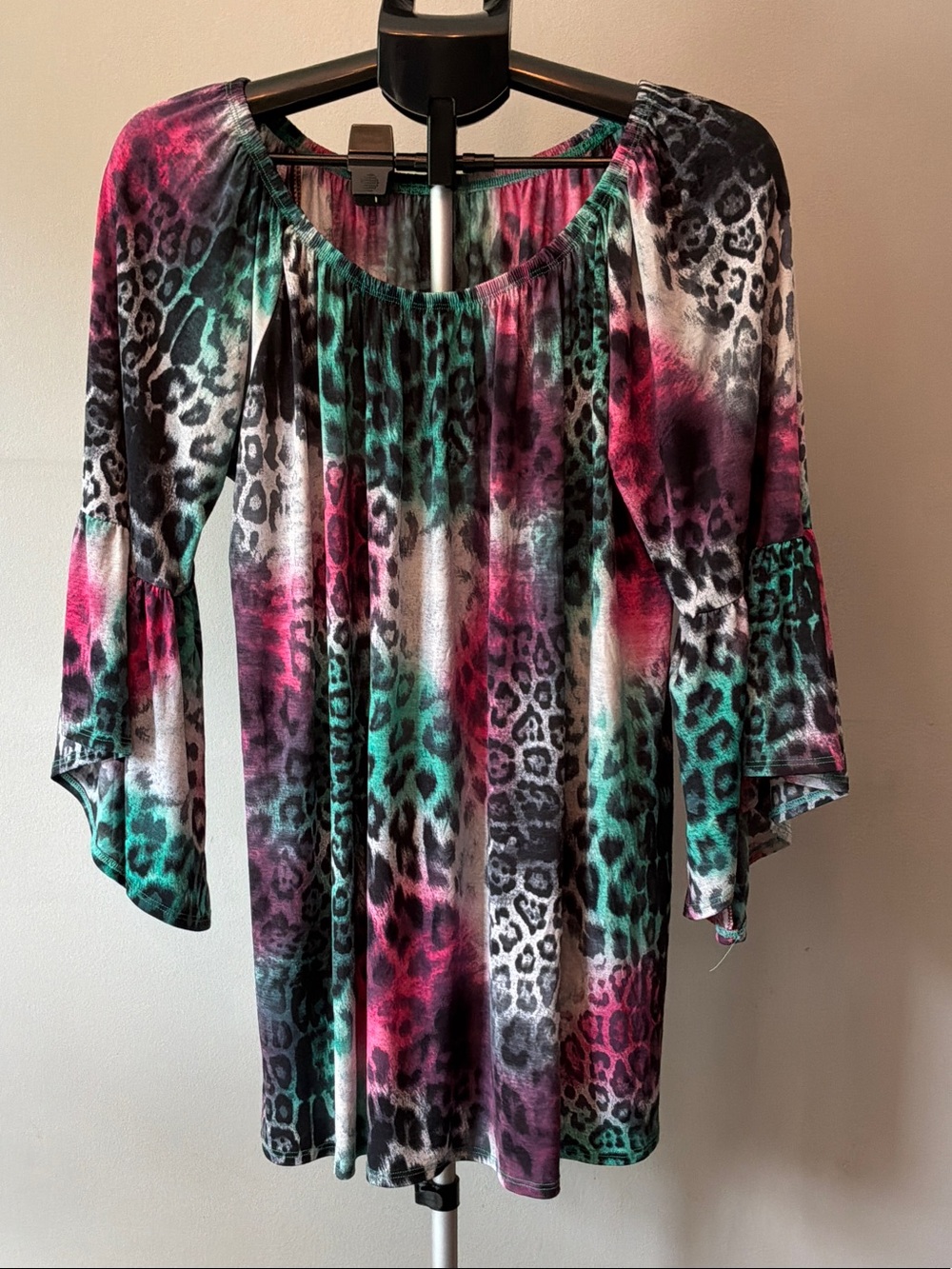 Unbranded Leopard Print Blouse Womens L Multi-Color Bell Sleeve Y2K Indie Sleaze